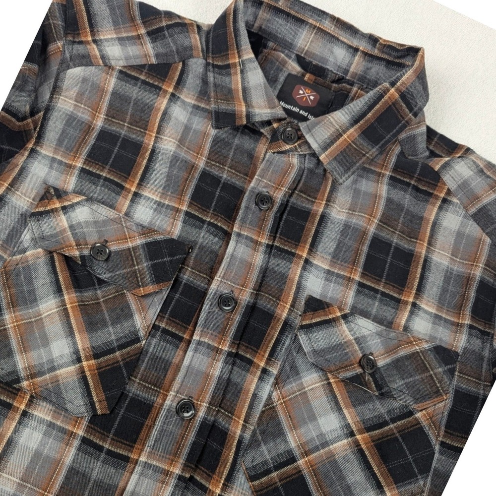 Mountain and Isles Mens Large Velour Lined Flannel Shirt Brown Black Plaid L/G